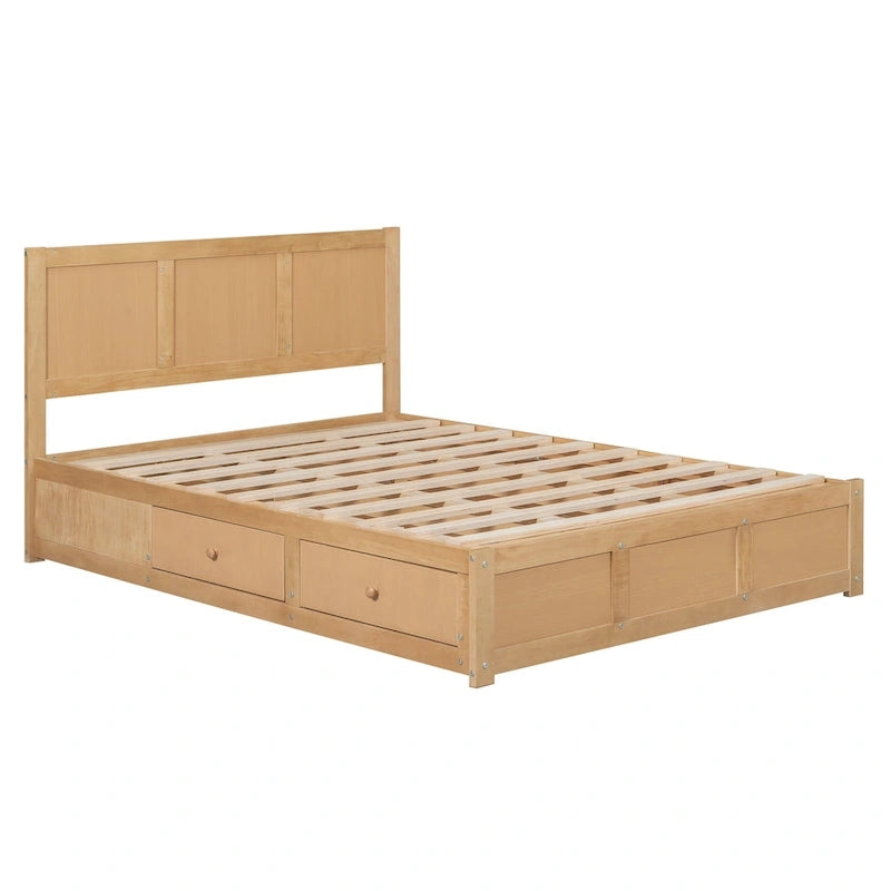 Letto a Piattaforma in Legno con Contenitore Sotto il Letto e 2 Cassetti