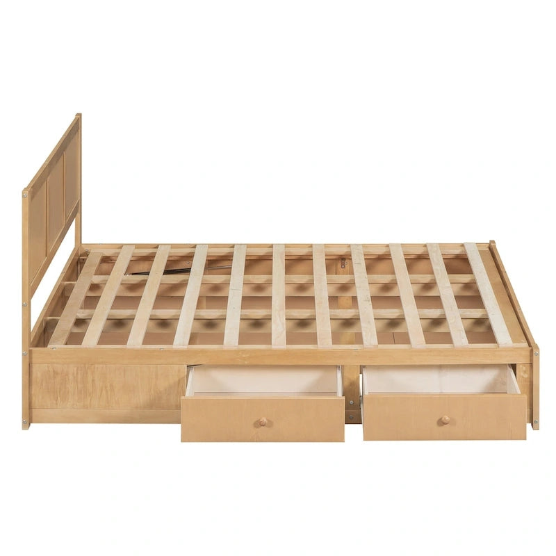 Letto a Piattaforma in Legno con Contenitore Sotto il Letto e 2 Cassetti