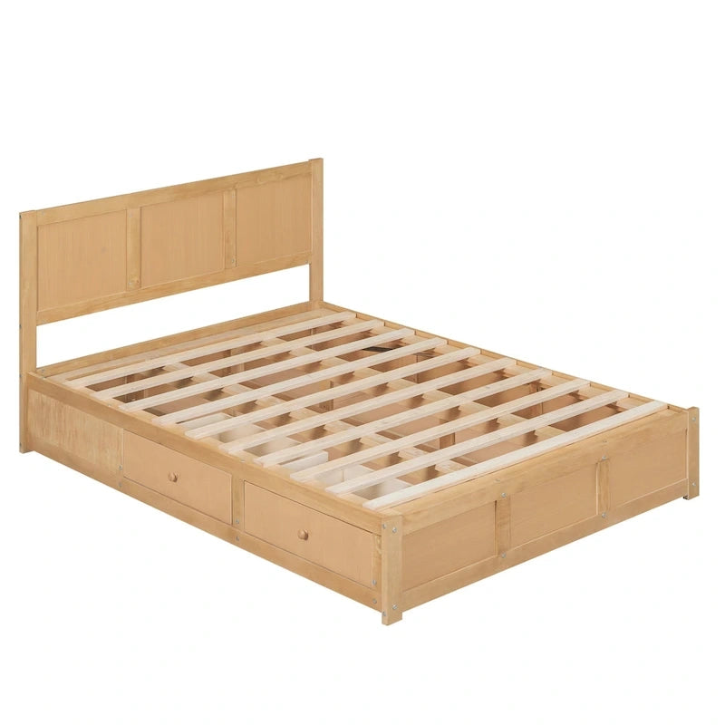 Letto a Piattaforma in Legno con Contenitore Sotto il Letto e 2 Cassetti