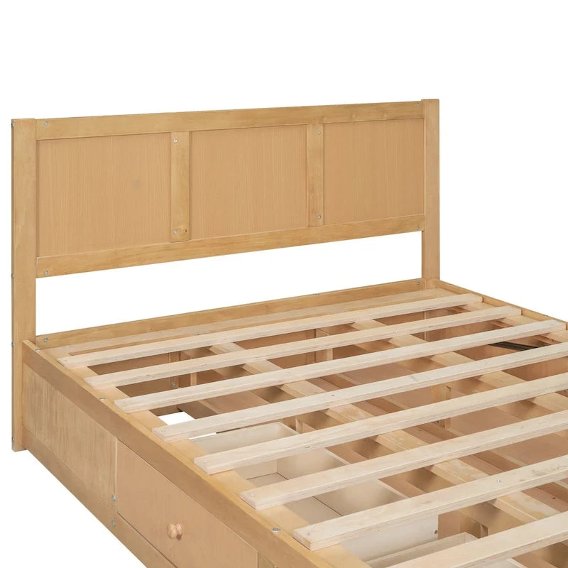 Letto a Piattaforma in Legno con Contenitore Sotto il Letto e 2 Cassetti