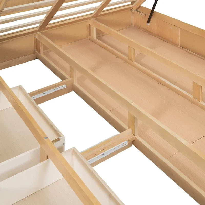 Letto a Piattaforma in Legno con Contenitore Sotto il Letto e 2 Cassetti