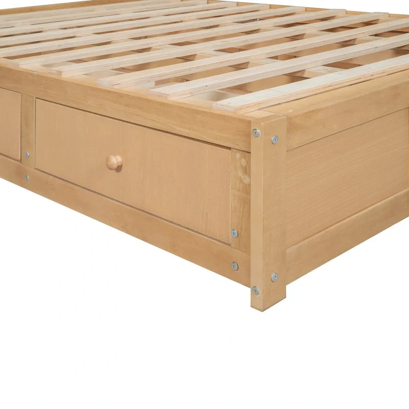 Letto a Piattaforma in Legno con Contenitore Sotto il Letto e 2 Cassetti