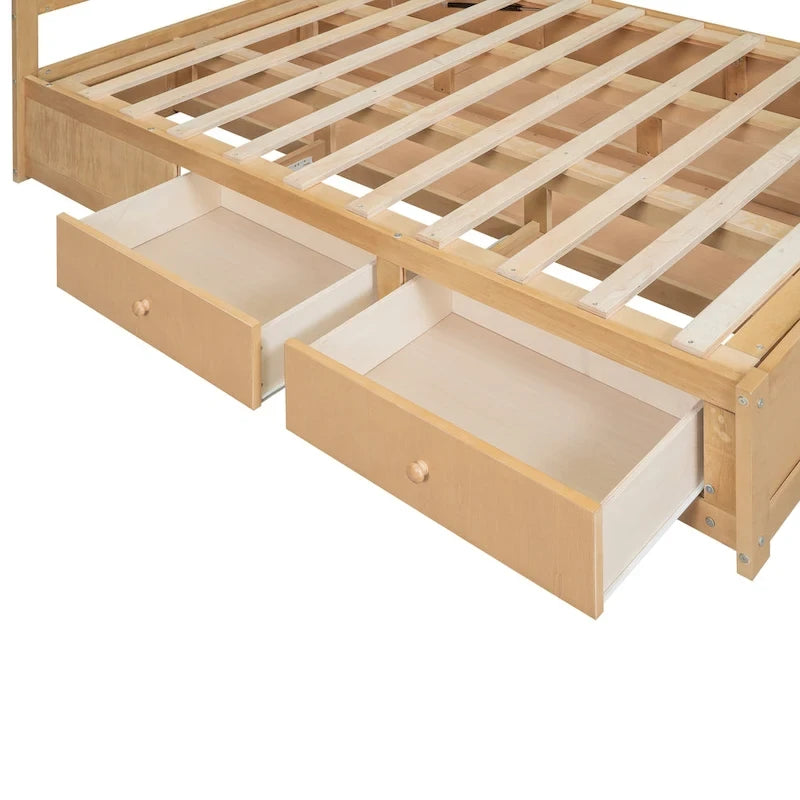 Letto a Piattaforma in Legno con Contenitore Sotto il Letto e 2 Cassetti