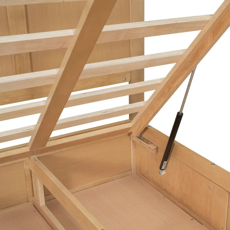 Letto a Piattaforma in Legno con Contenitore Sotto il Letto e 2 Cassetti