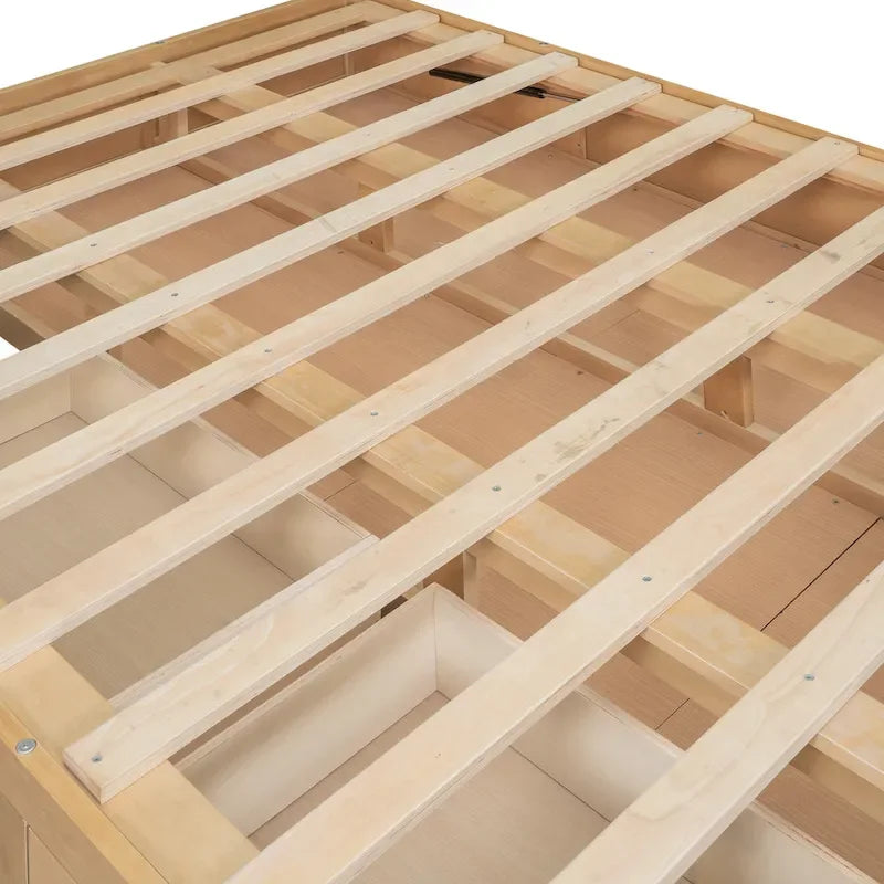 Letto a Piattaforma in Legno con Contenitore Sotto il Letto e 2 Cassetti