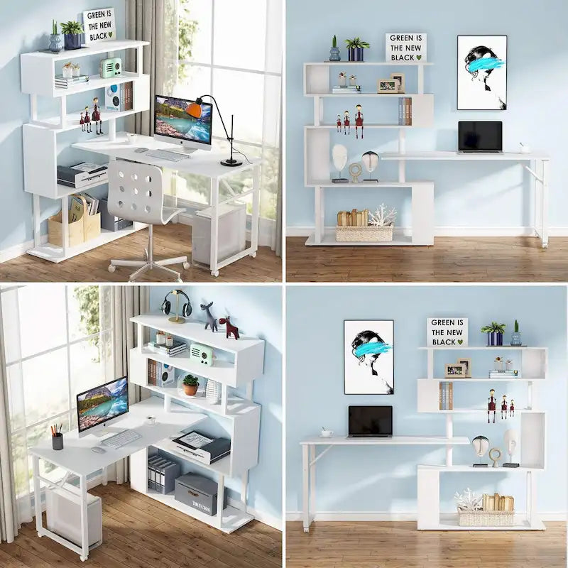 Scrivania a L Rotante con Libreria per Ufficio Domestico