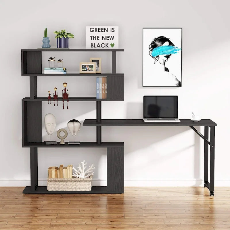 Scrivania a L Rotante con Libreria per Ufficio Domestico
