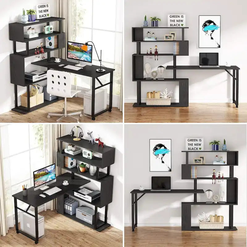 Scrivania a L Rotante con Libreria per Ufficio Domestico