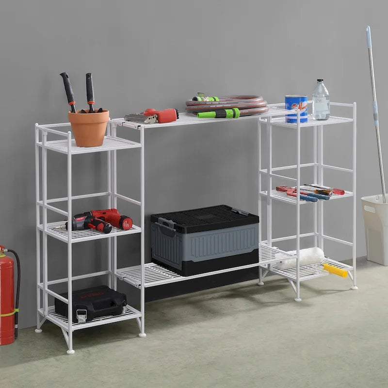 3-Tier Folding Metal Storage Shelves with 2 Extension Shelves