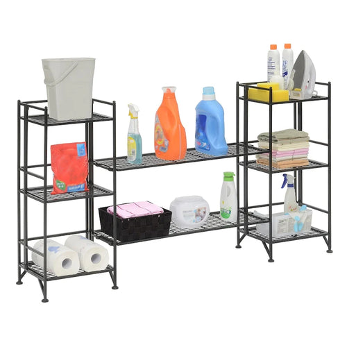 3-Tier Folding Metal Storage Shelves with 2 Extension Shelves