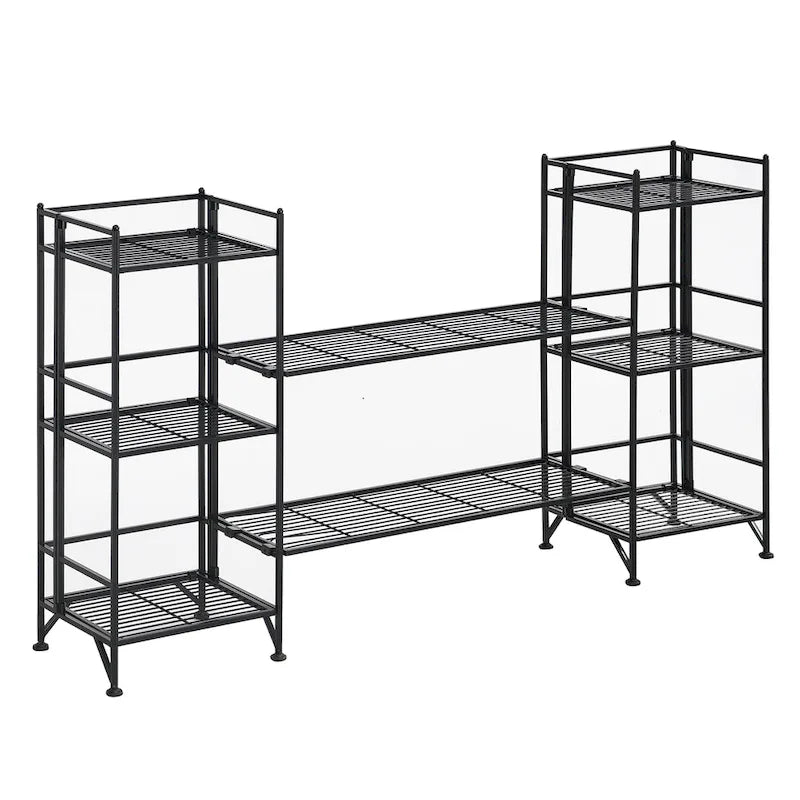 3-Tier Folding Metal Storage Shelves with 2 Extension Shelves