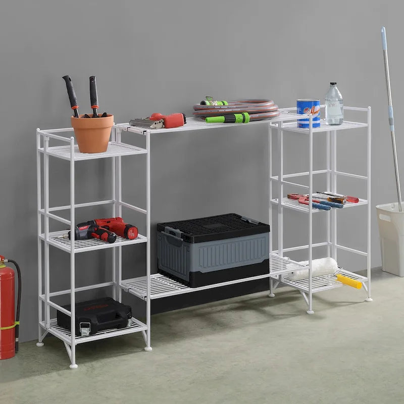 3-Tier Folding Metal Storage Shelves with 2 Extension Shelves