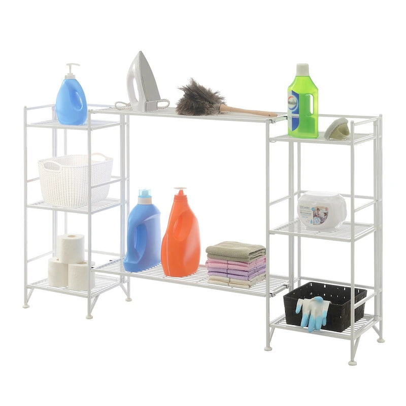 3-Tier Folding Metal Storage Shelves with 2 Extension Shelves