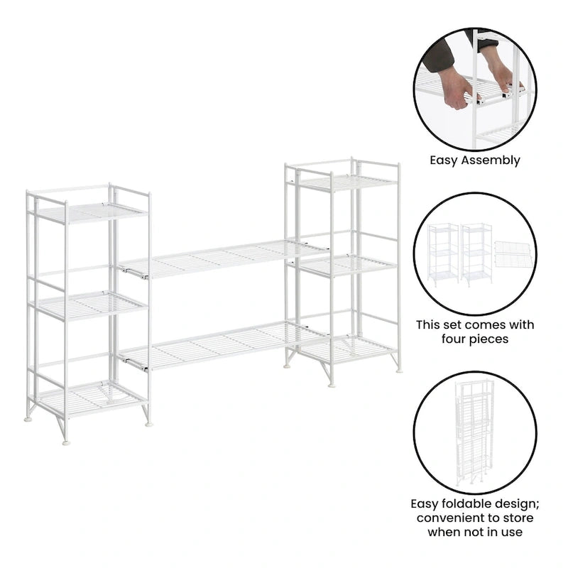 3-Tier Folding Metal Storage Shelves with 2 Extension Shelves