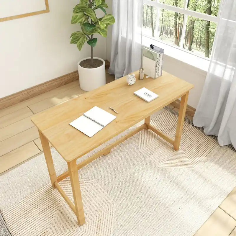 Scrivania Moderna con Gambe in Legno Massello - 119 cm