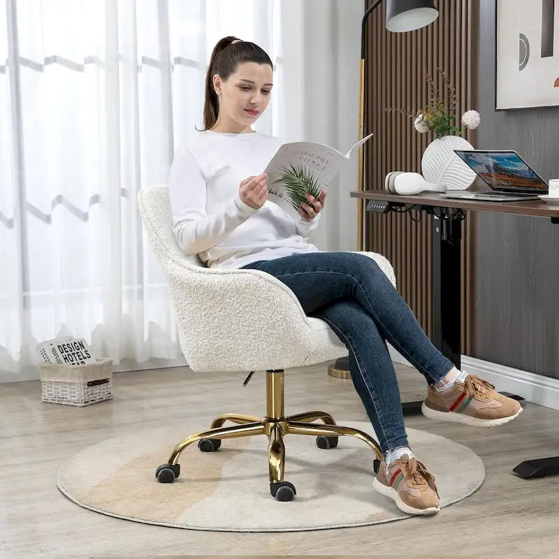 360 Swivel Home Office Chair with Gold Base and Wheels