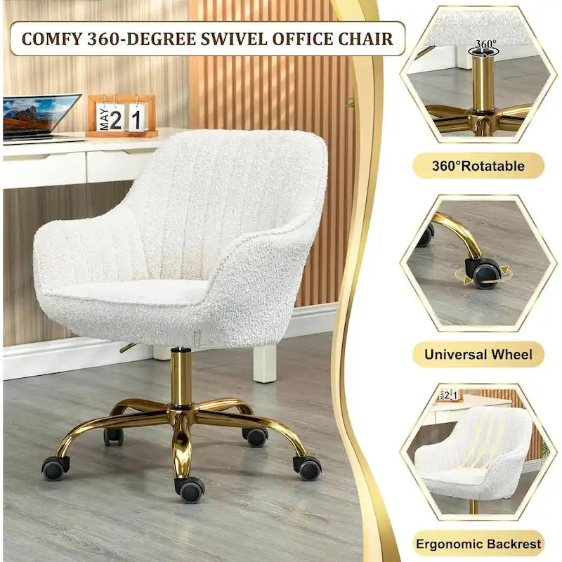 360 Swivel Home Office Chair with Gold Base and Wheels