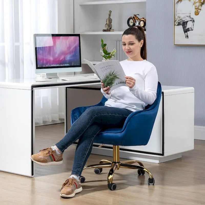 Sedia girevole a 360° per ufficio con base e ruote dorate