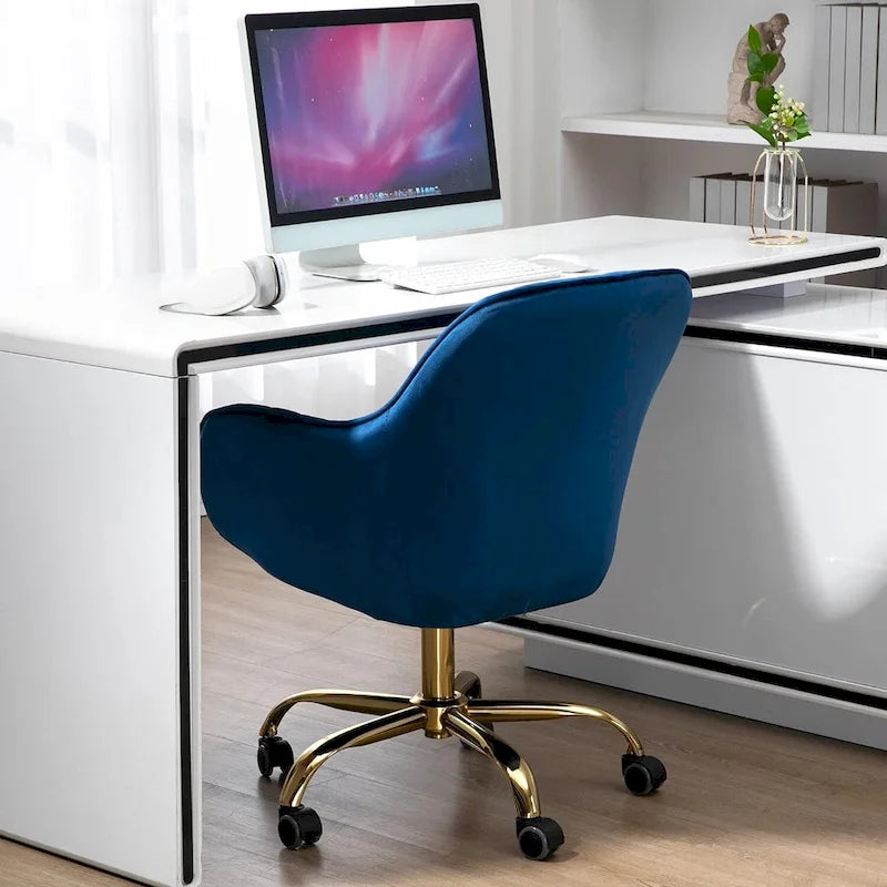 Sedia girevole a 360° per ufficio con base e ruote dorate