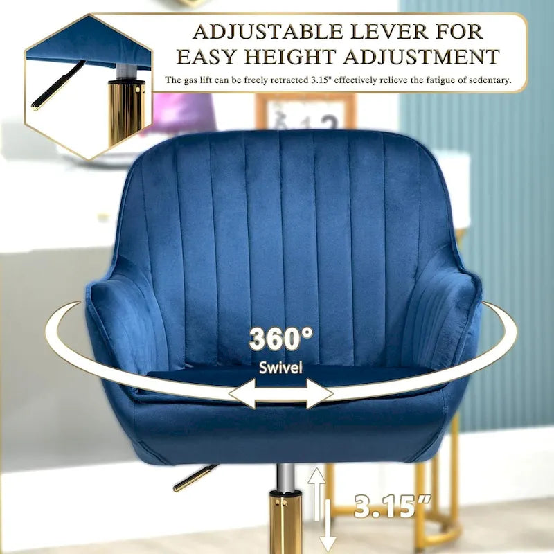 Sedia girevole a 360° per ufficio con base e ruote dorate