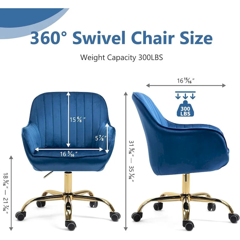 Sedia girevole a 360° per ufficio con base e ruote dorate