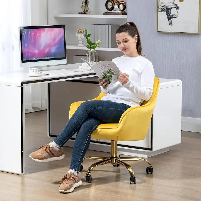 Sedia girevole a 360° per ufficio con base e ruote dorate