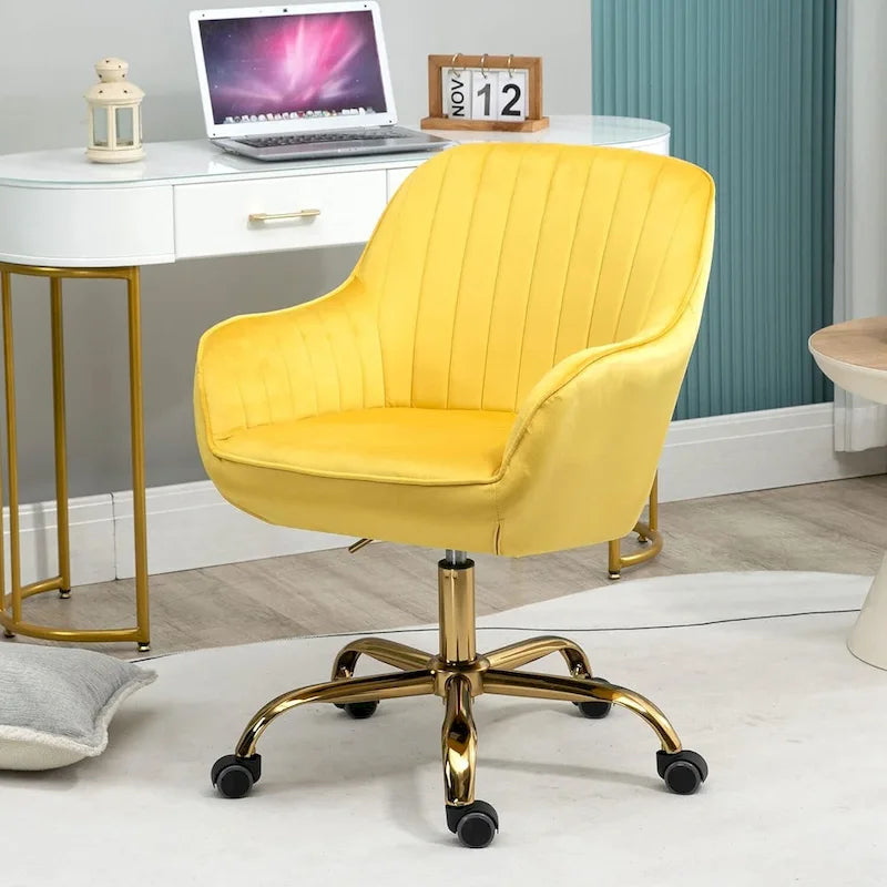 Sedia girevole a 360° per ufficio con base e ruote dorate