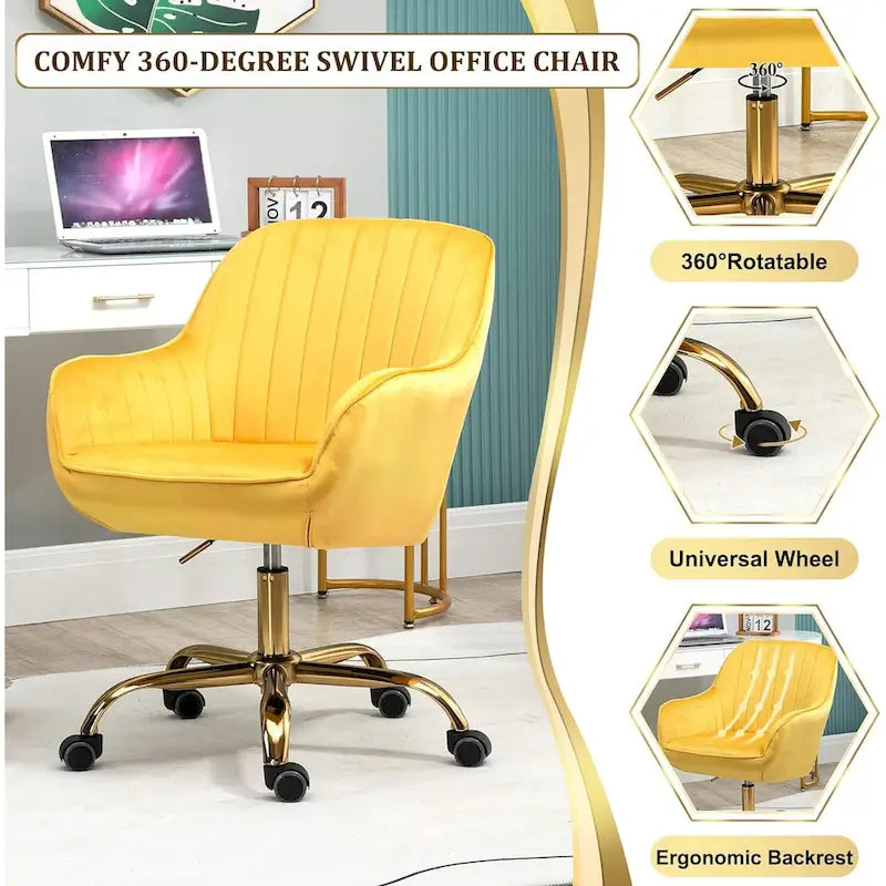 Sedia girevole a 360° per ufficio con base e ruote dorate