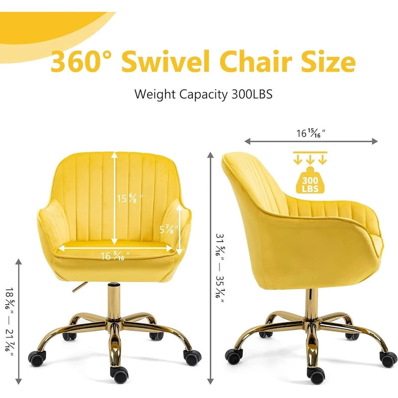 Sedia girevole a 360° per ufficio con base e ruote dorate