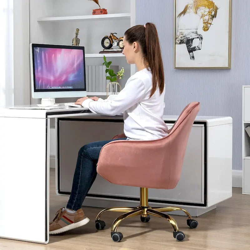 Sedia girevole a 360° per ufficio con base e ruote dorate