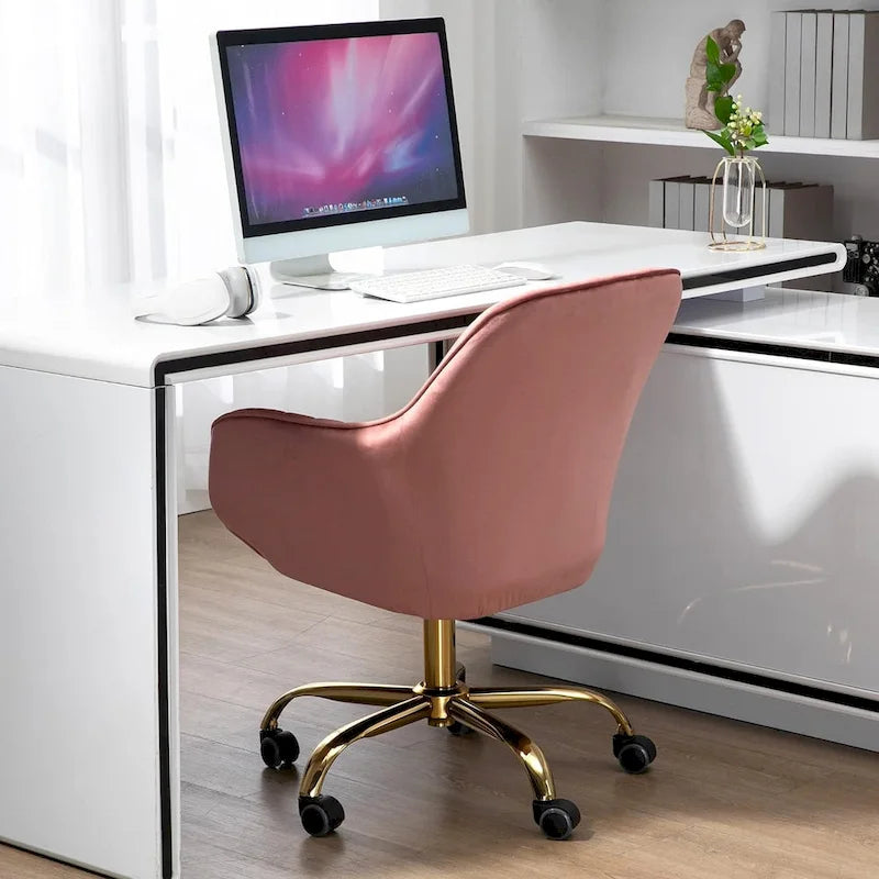 Sedia girevole a 360° per ufficio con base e ruote dorate