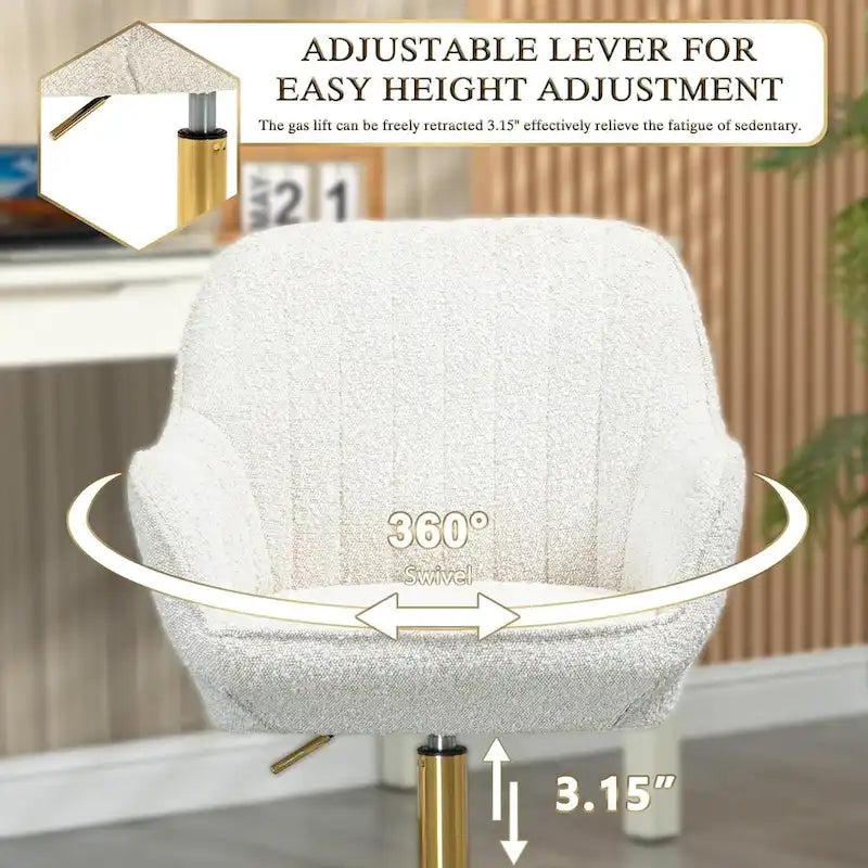Sedia girevole a 360° per ufficio con base e ruote dorate