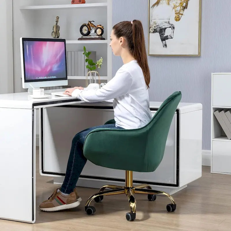 Sedia girevole a 360° per ufficio con base e ruote dorate