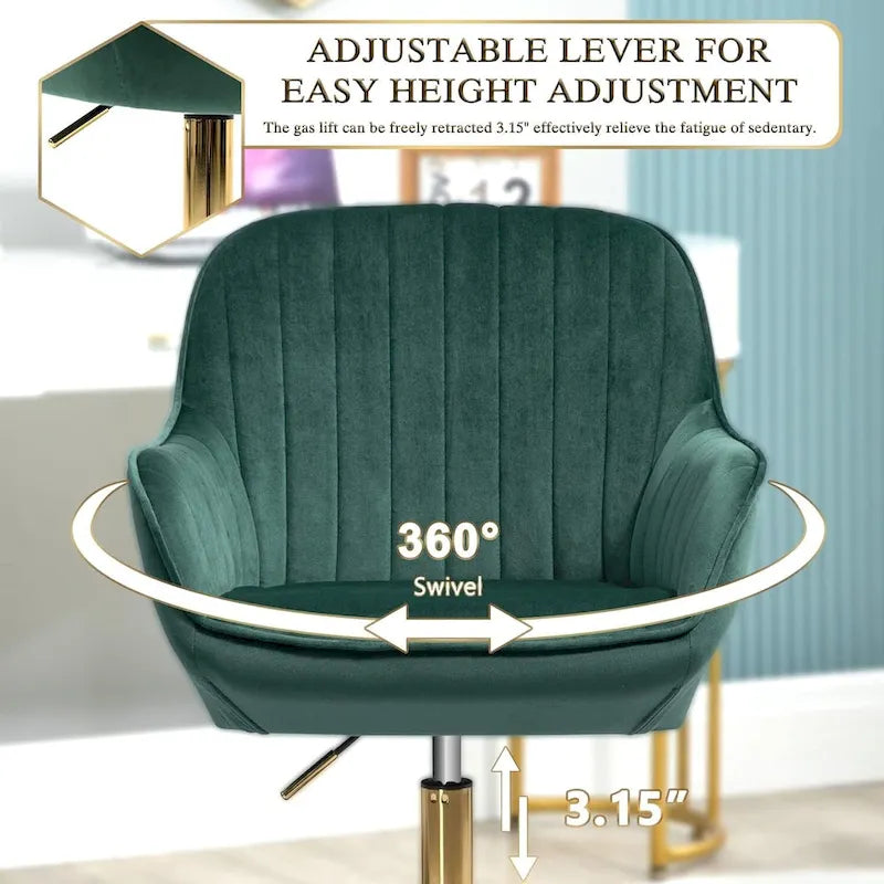 Sedia girevole a 360° per ufficio con base e ruote dorate