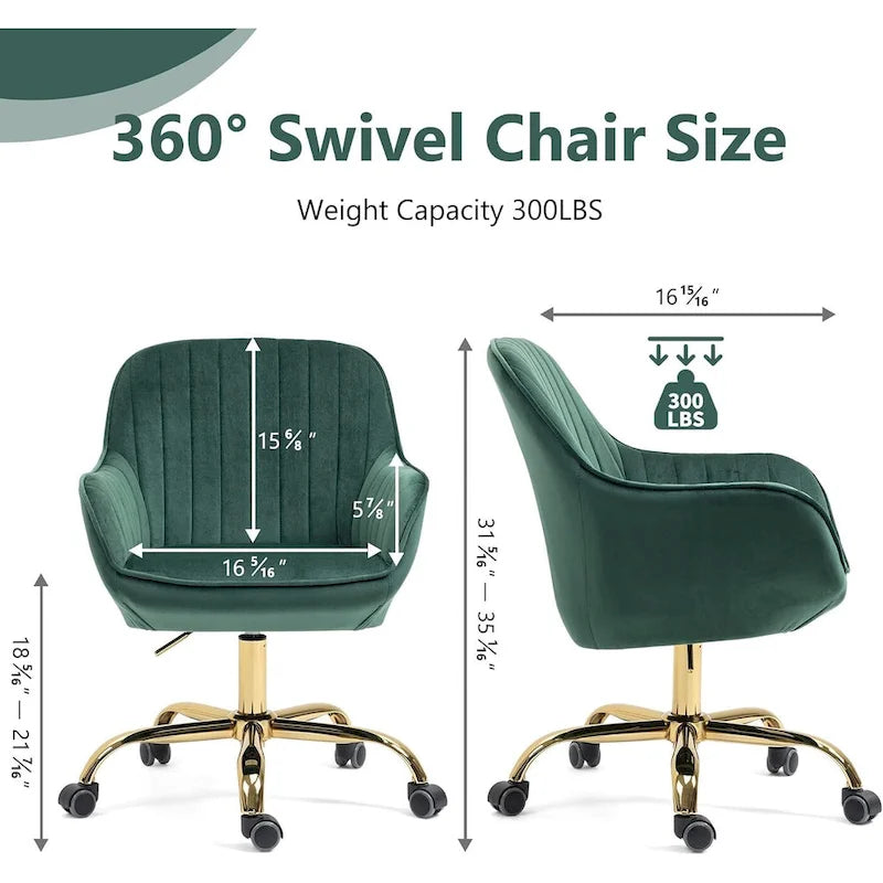 Sedia girevole a 360° per ufficio con base e ruote dorate