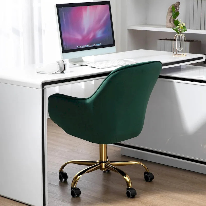 Sedia girevole a 360° per ufficio con base e ruote dorate