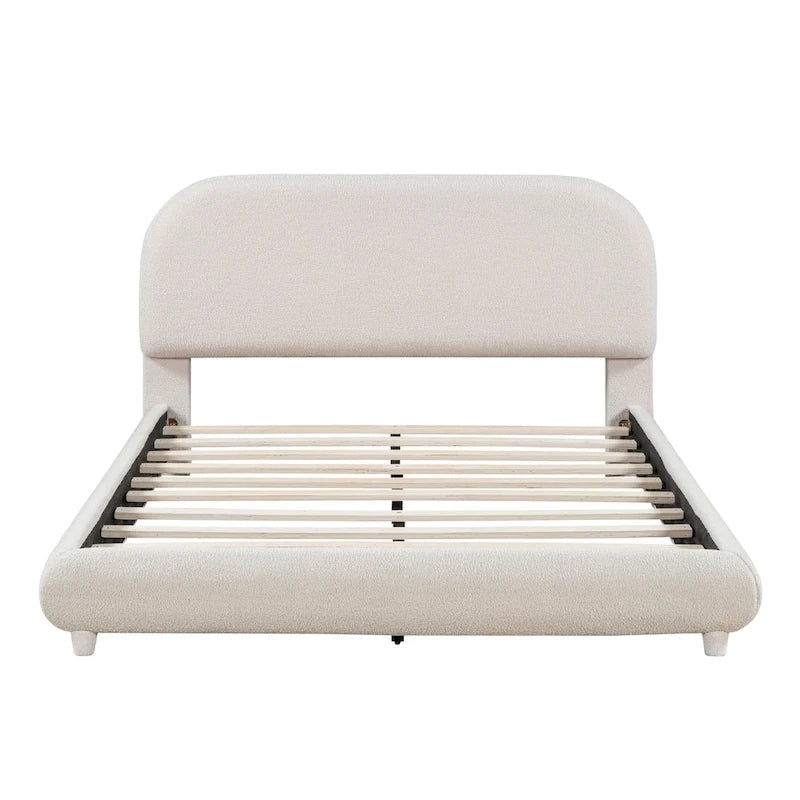 Full Size Upholstered Platform Bed with Curved Headboard - Beige