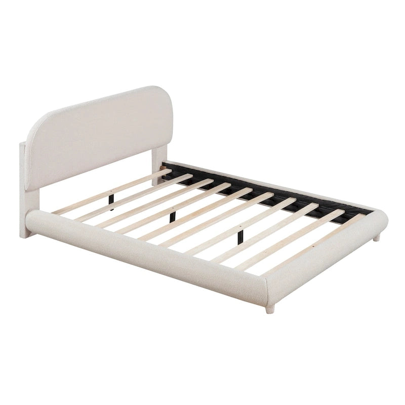 Full Size Upholstered Platform Bed with Curved Headboard - Beige