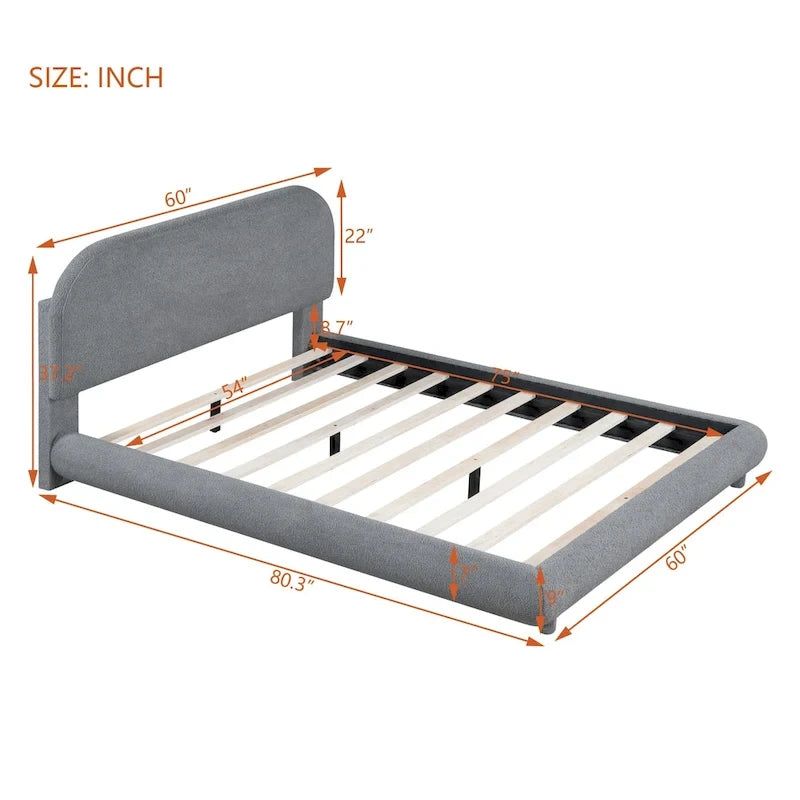 Full Size Upholstered Platform Bed with Curved Headboard - Beige