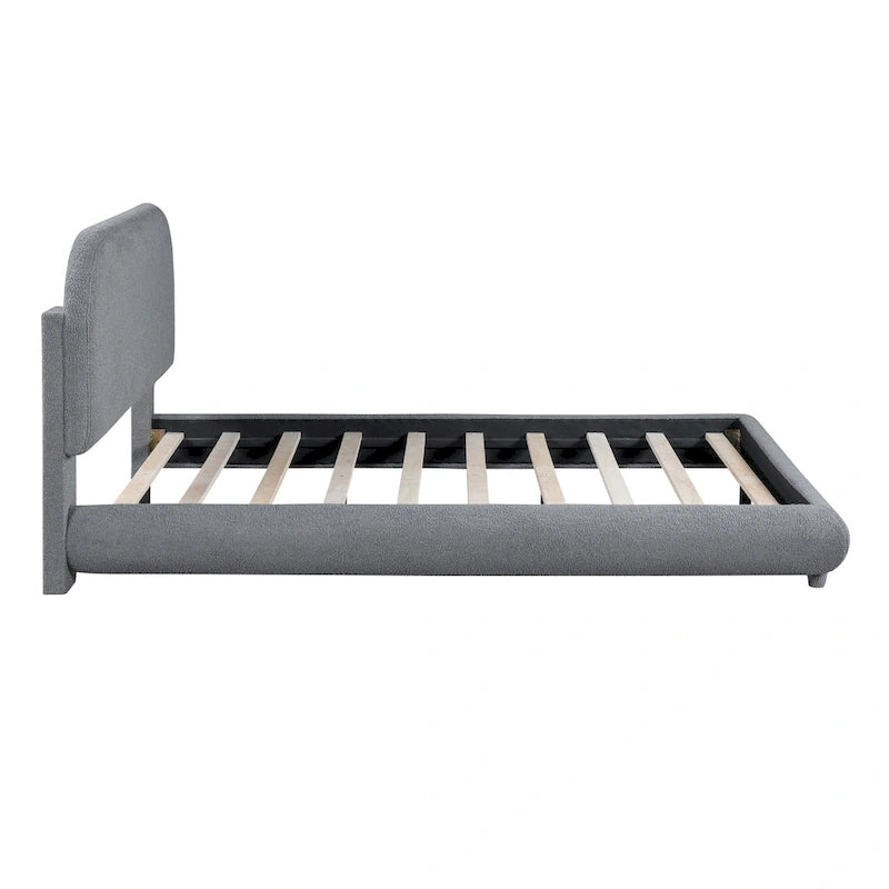Full Size Upholstered Platform Bed with Curved Headboard - Beige