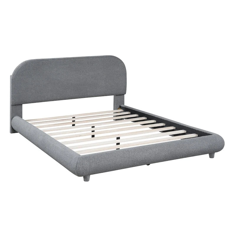 Full Size Upholstered Platform Bed with Curved Headboard - Beige