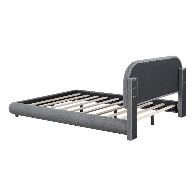 Full Size Upholstered Platform Bed with Curved Headboard - Beige