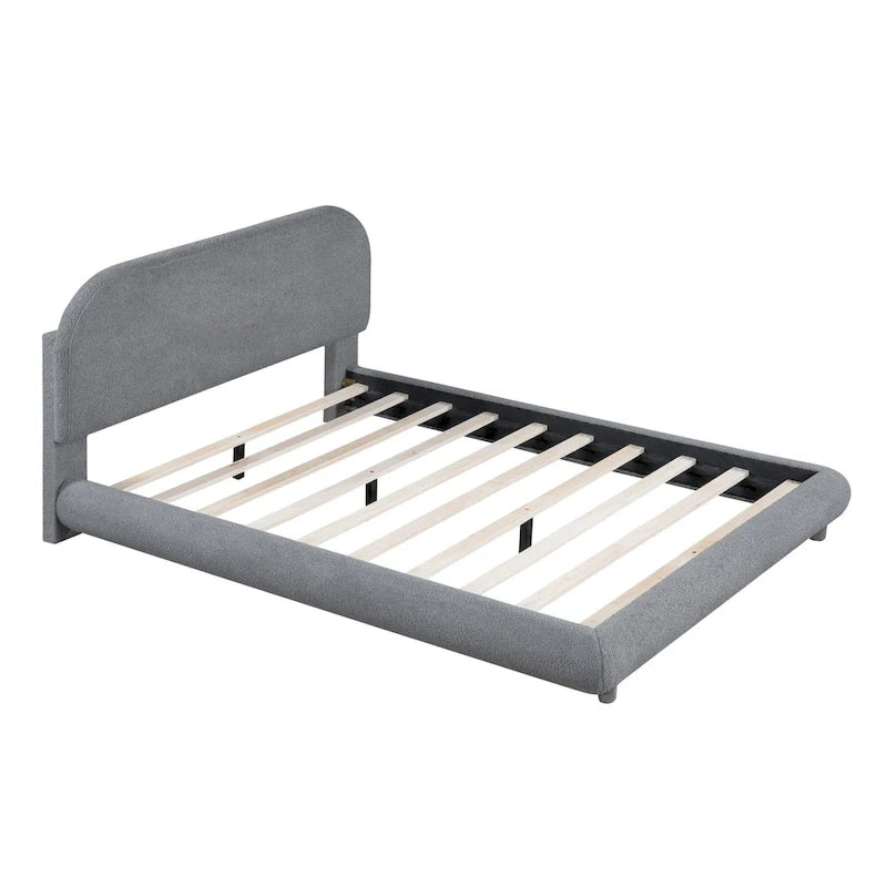 Full Size Upholstered Platform Bed with Curved Headboard - Beige