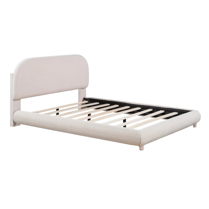 Full Size Upholstered Platform Bed with Curved Headboard - Beige