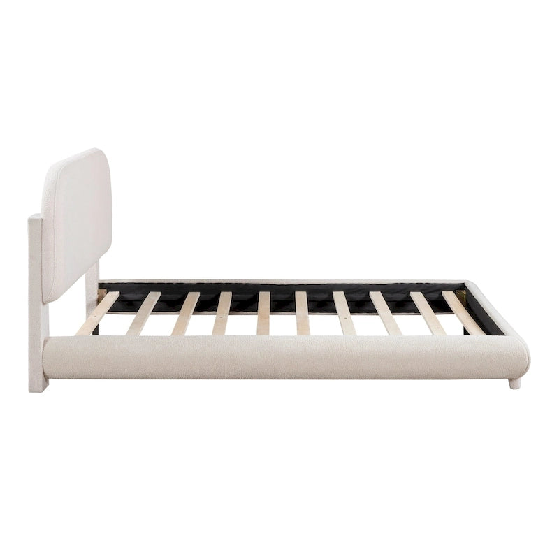 Full Size Upholstered Platform Bed with Curved Headboard - Beige