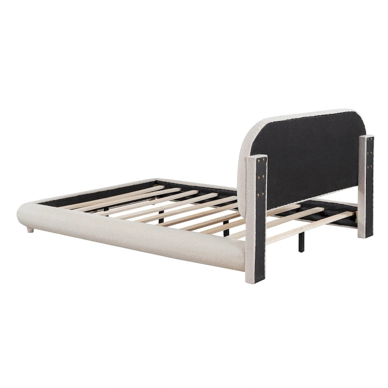 Full Size Upholstered Platform Bed with Curved Headboard - Beige