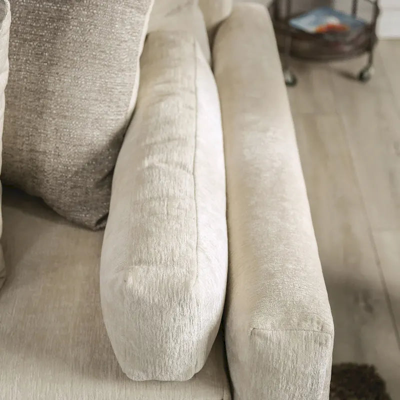 Beige Chenille Upholstered Sofa with Accent Pillows