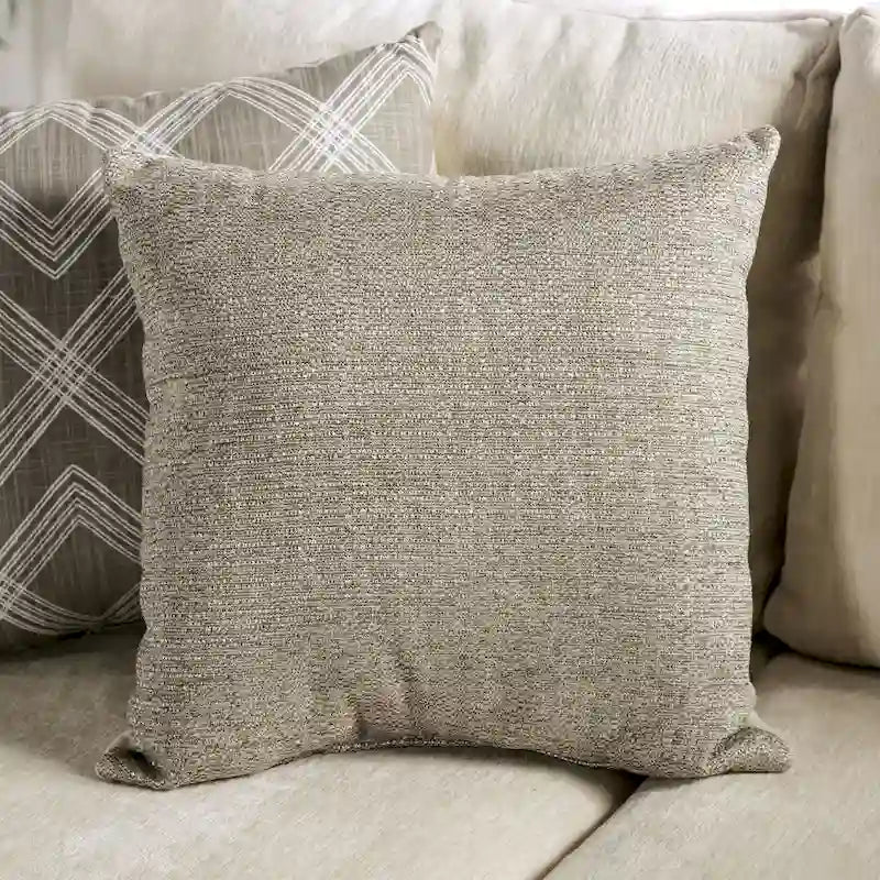 Beige Chenille Upholstered Sofa with Accent Pillows