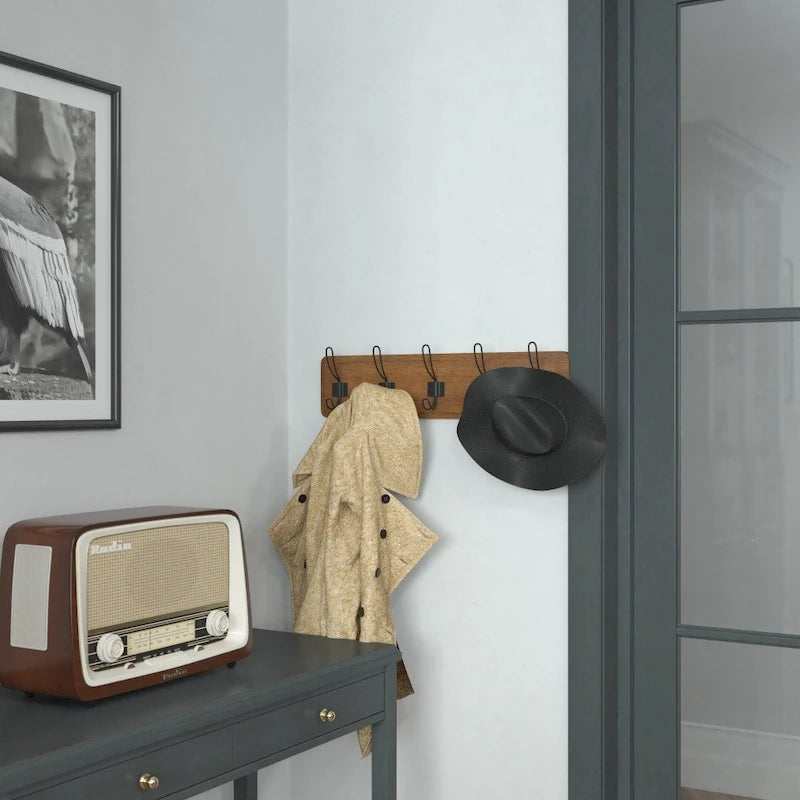 Wall Mounted Storage Rack with Upper Shelf and Hooks