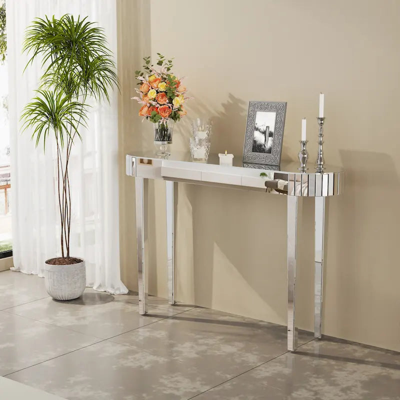 Silver Mirrored Console Table for Entryway - 120 cm